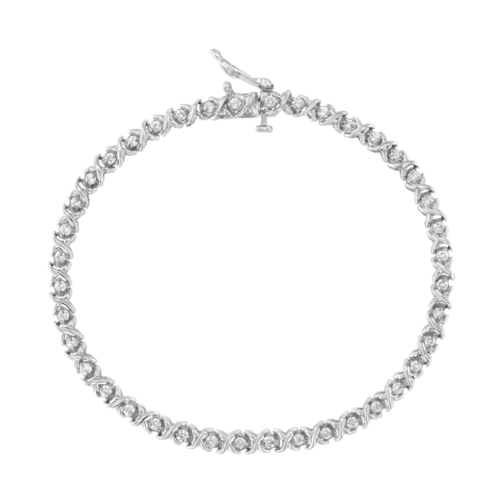 18K White Gold Round Cut Diamond Wrapped in Love Bracelet (1.00 cttw, H-I